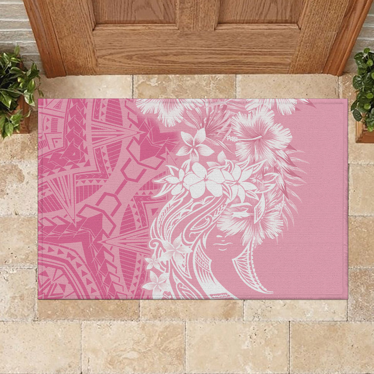 Polynesian Women's Day Rubber Doormat Plumeria Passion - Pink LT7 - Polynesian Pride
