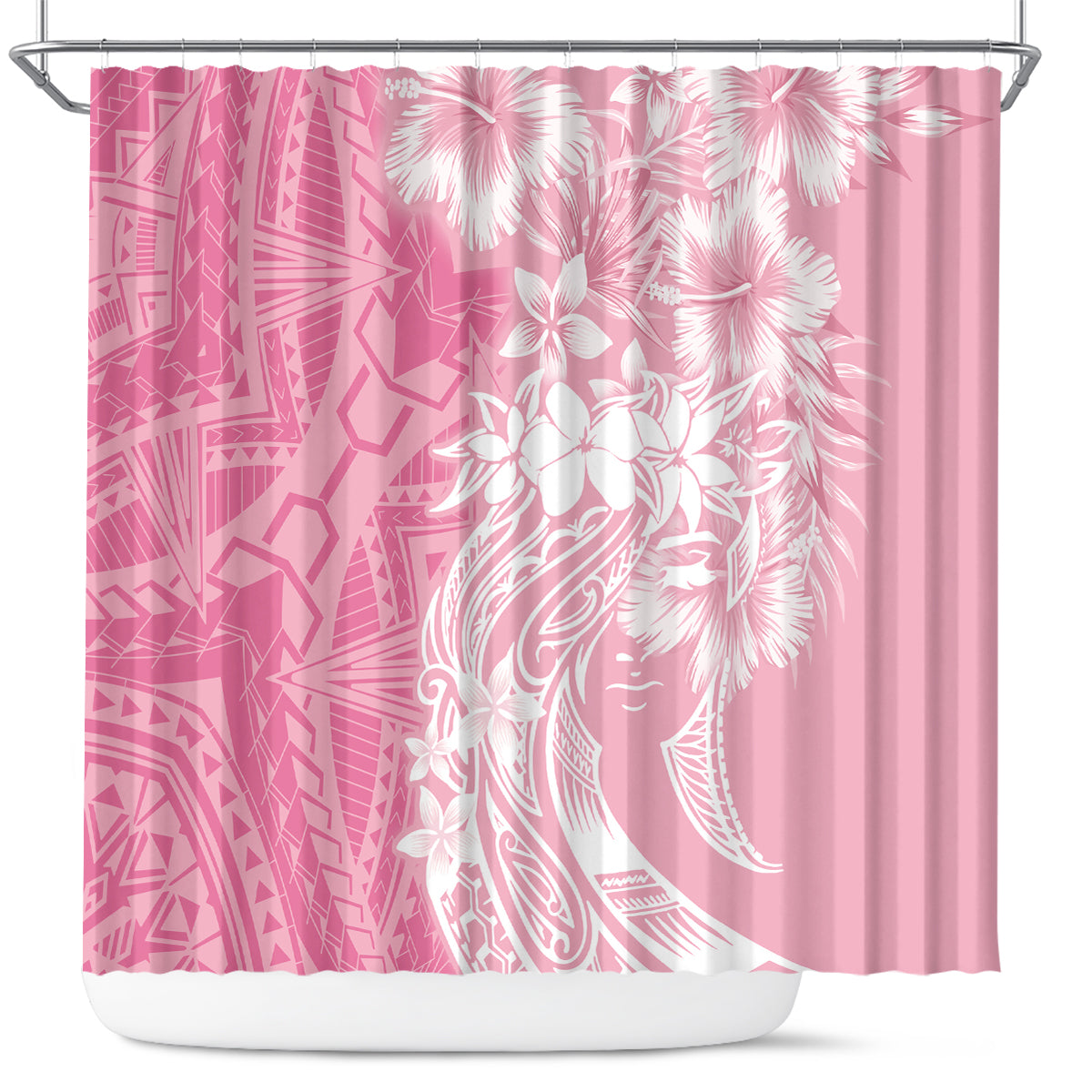 Polynesian Women's Day Shower Curtain Plumeria Passion - Pink LT7 Pink - Polynesian Pride