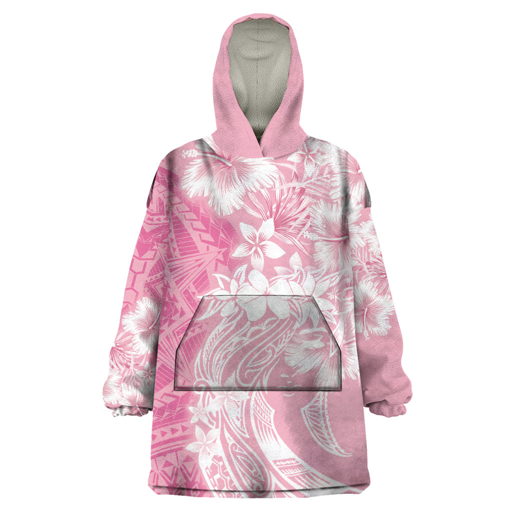 Polynesian Women's Day Wearable Blanket Hoodie Plumeria Passion - Pink LT7 One Size Pink - Polynesian Pride