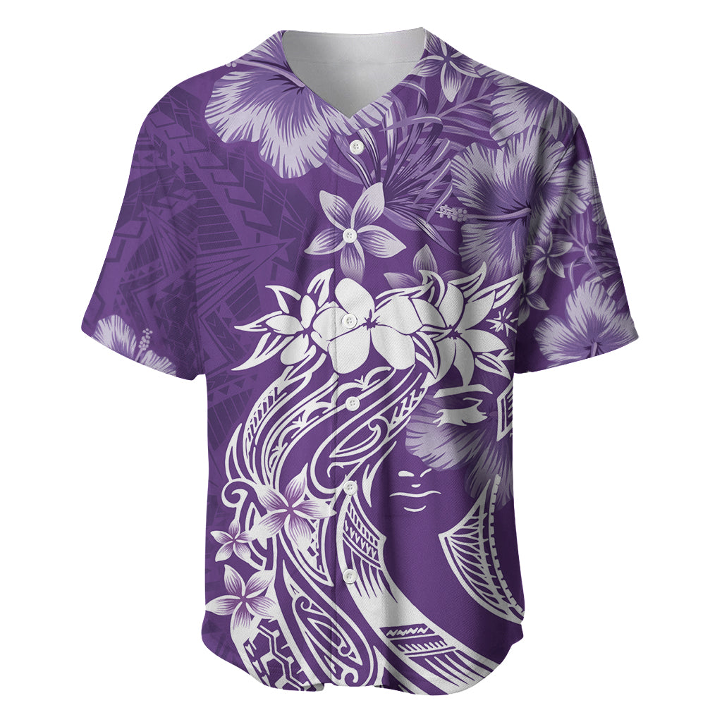 Polynesian Women's Day Baseball Jersey Plumeria Passion - Purple LT7 Purple - Polynesian Pride