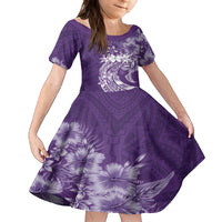 Polynesian Women's Day Family Matching Off Shoulder Maxi Dress and Hawaiian Shirt Plumeria Passion - Purple LT7 Daughter's Dress Purple - Polynesian Pride