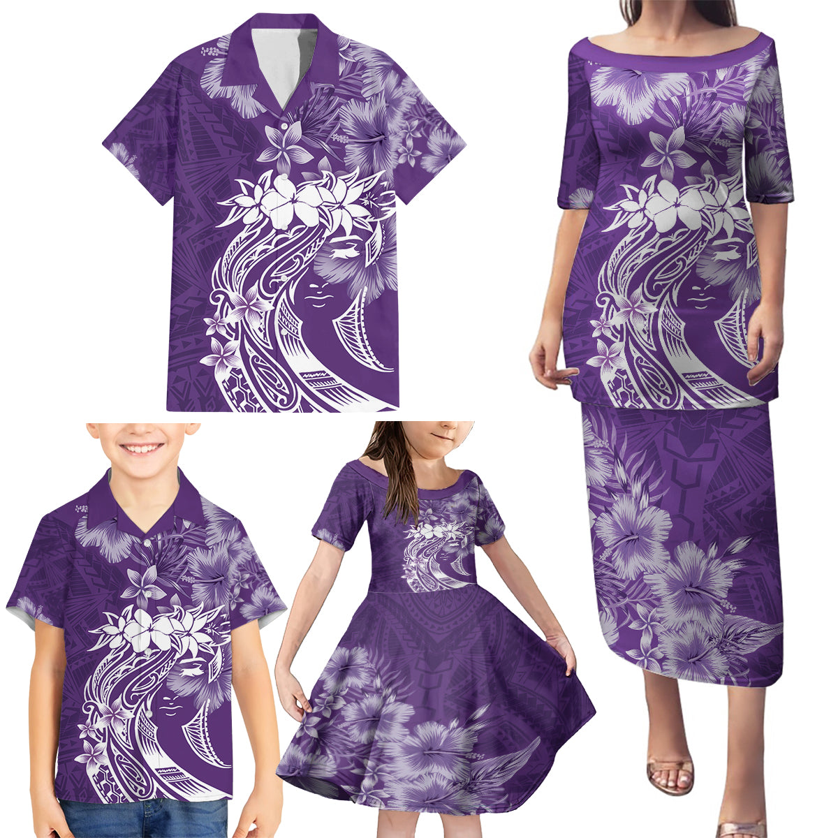 Polynesian Women's Day Family Matching Puletasi and Hawaiian Shirt Plumeria Passion - Purple LT7 - Polynesian Pride