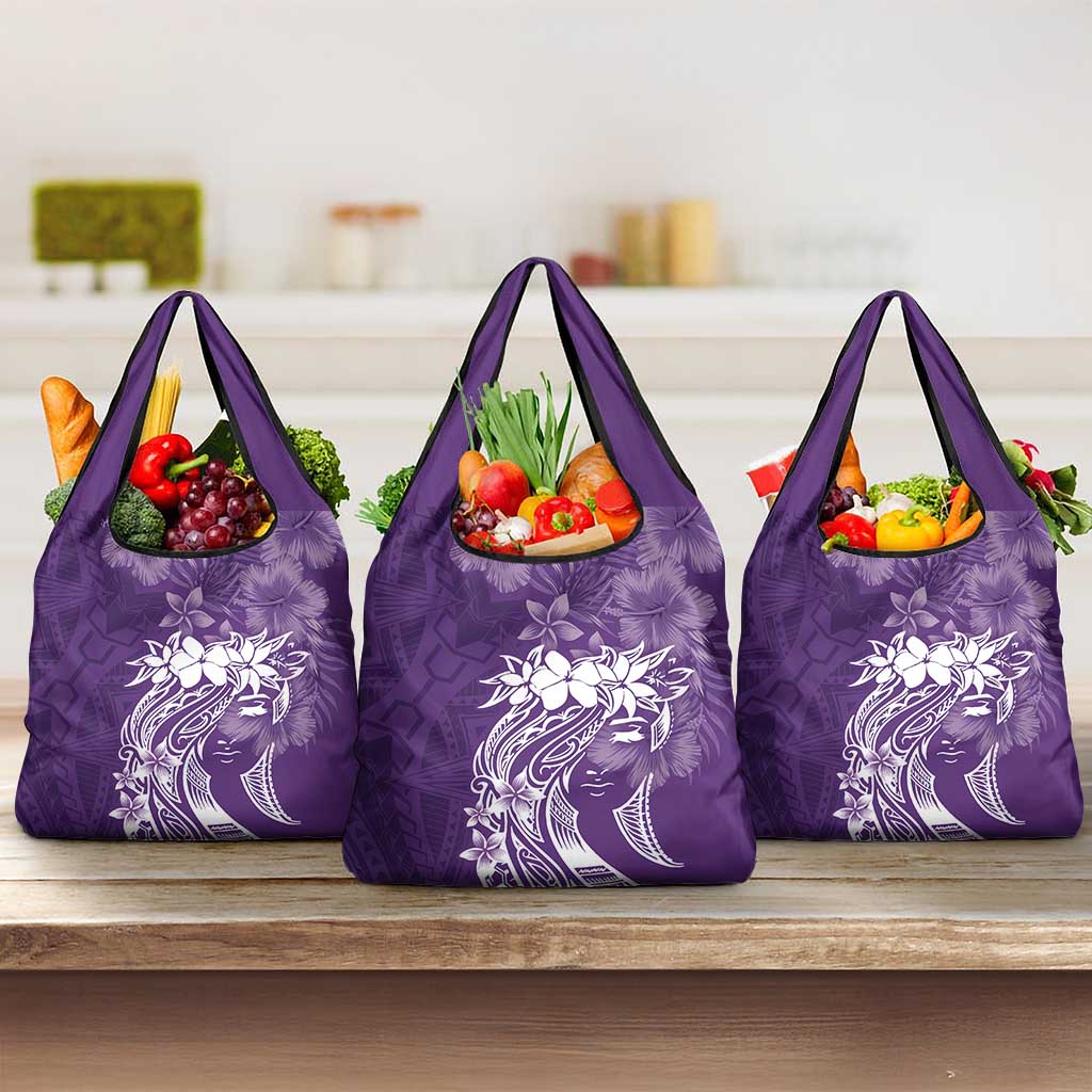 Polynesian Women's Day Grocery Bag Plumeria Passion - Purple LT7 3-pack One Size Purple - Polynesian Pride