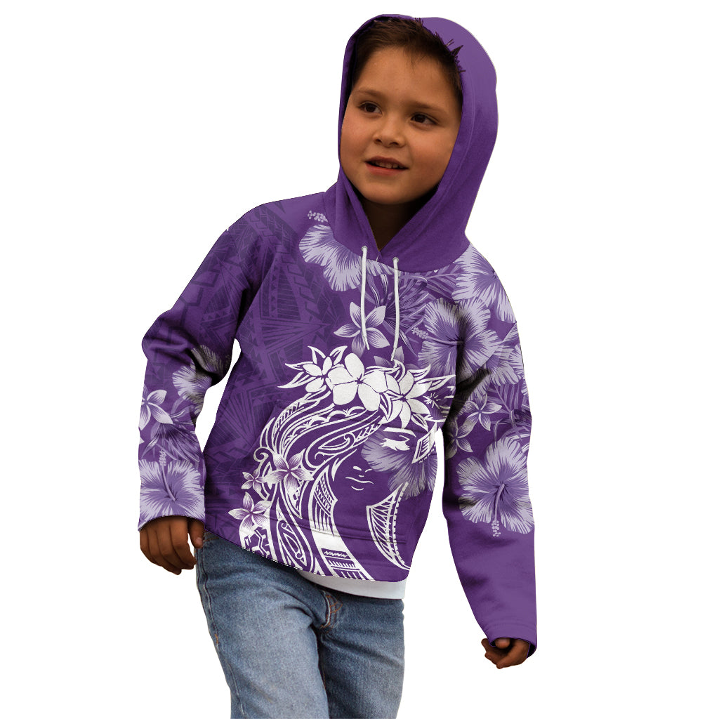 Polynesian Women's Day Kid Hoodie Plumeria Passion - Purple LT7 - Polynesian Pride