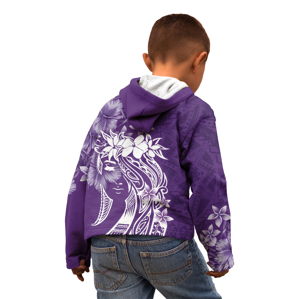 Polynesian Women's Day Kid Hoodie Plumeria Passion - Purple LT7 - Polynesian Pride