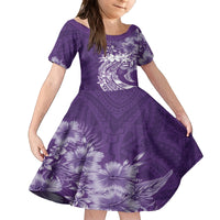 Polynesian Women's Day Kid Short Sleeve Dress Plumeria Passion - Purple LT7 KID Purple - Polynesian Pride