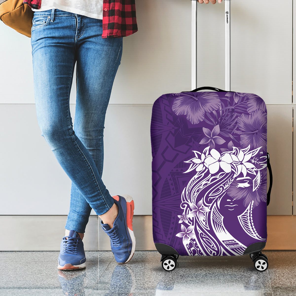 Polynesian Women's Day Luggage Cover Plumeria Passion - Purple LT7 - Polynesian Pride