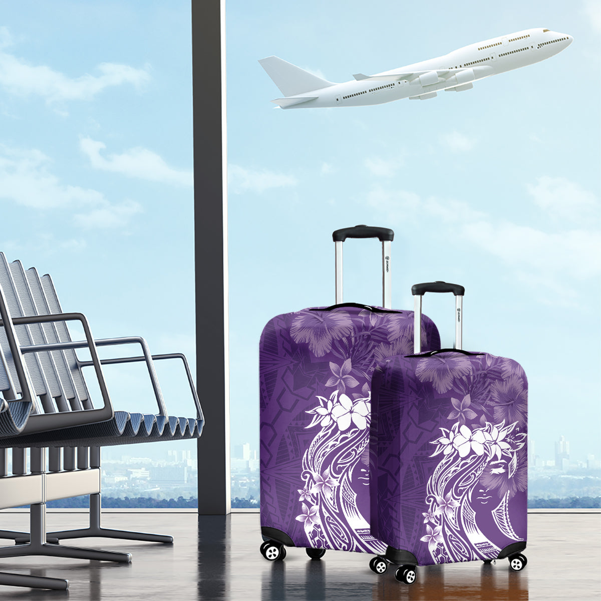 Polynesian Women's Day Luggage Cover Plumeria Passion - Purple LT7 - Polynesian Pride