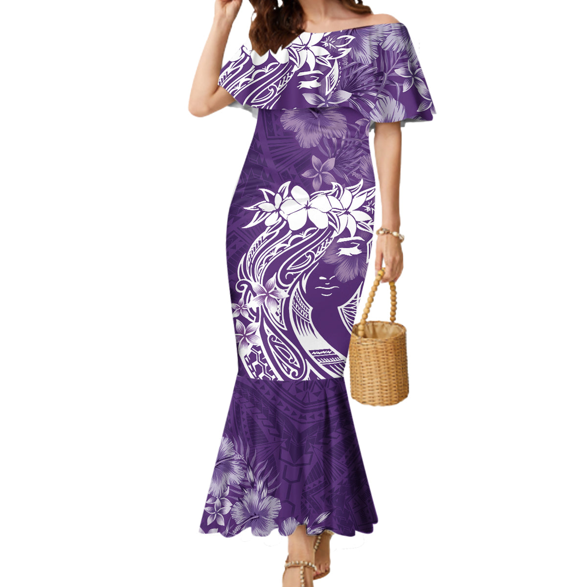 Polynesian Women's Day Mermaid Dress Plumeria Passion - Purple LT7 Women Purple - Polynesian Pride