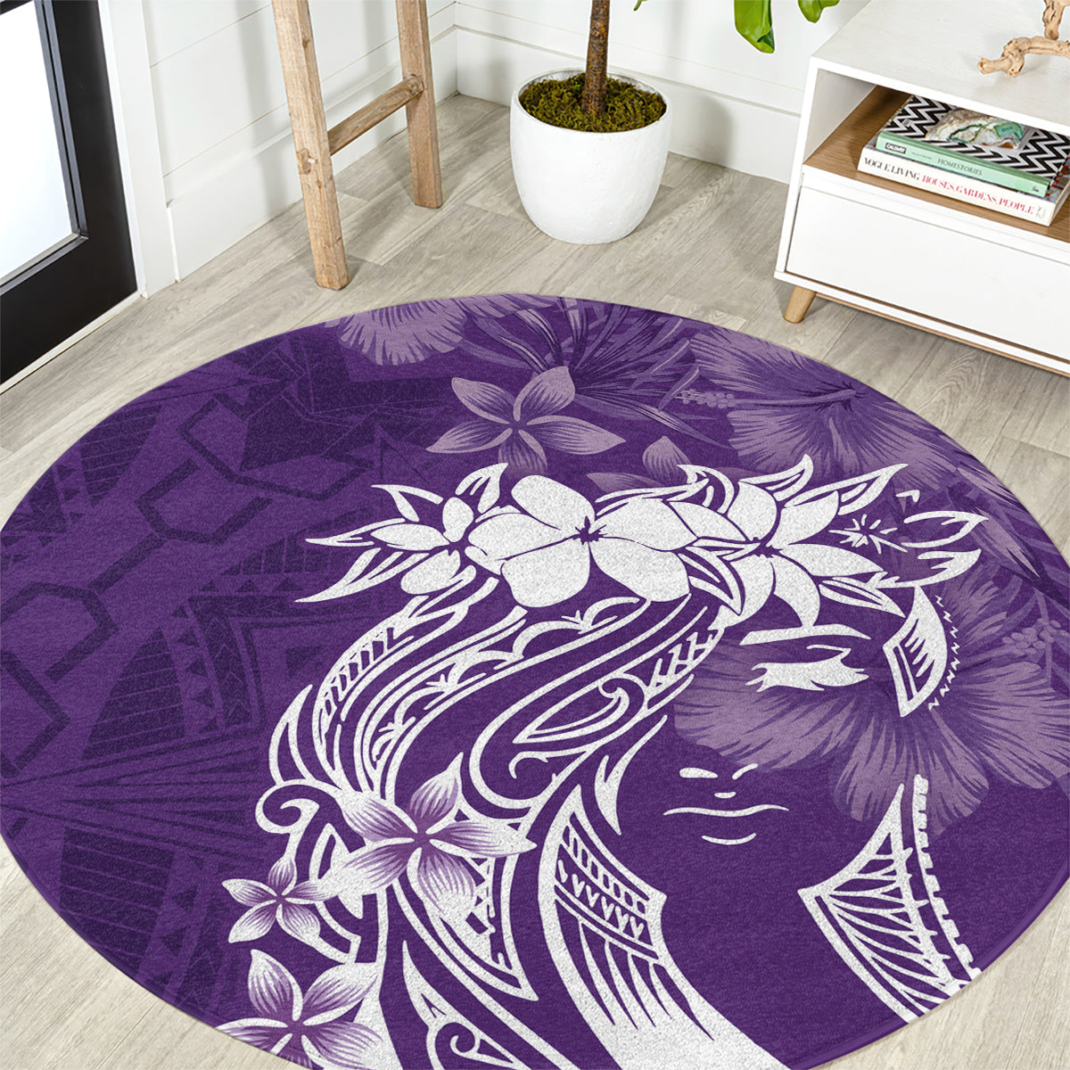 Polynesian Women's Day Round Carpet Plumeria Passion - Purple LT7 Purple - Polynesian Pride