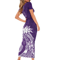 Polynesian Women's Day Short Sleeve Bodycon Dress Plumeria Passion - Purple LT7 - Polynesian Pride