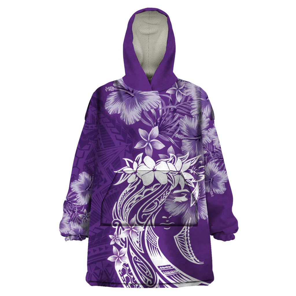 Polynesian Women's Day Wearable Blanket Hoodie Plumeria Passion - Purple LT7 One Size Purple - Polynesian Pride