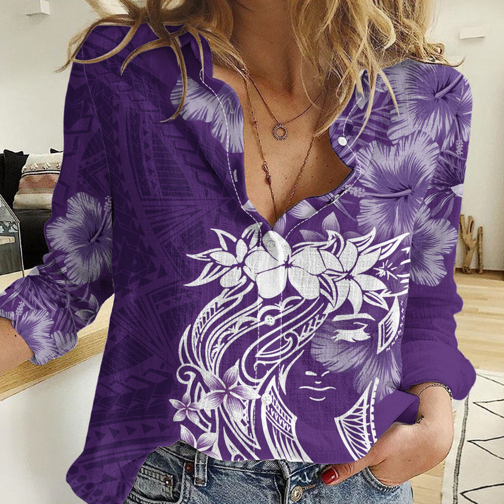 Polynesian Women's Day Women Casual Shirt Plumeria Passion - Purple LT7 Female Purple - Polynesian Pride