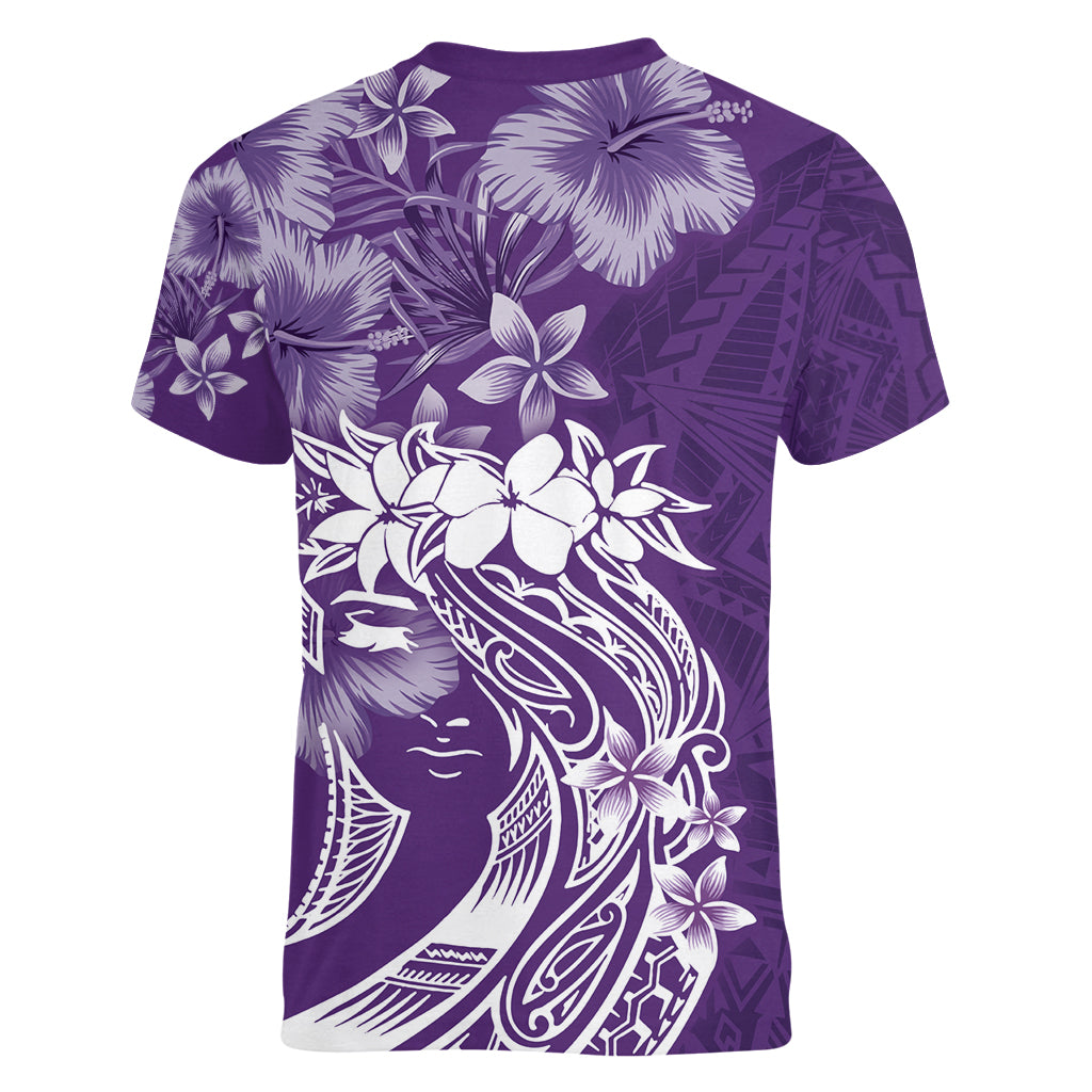 Polynesian Women's Day Women V Neck T Shirt Plumeria Passion - Purple LT7 - Polynesian Pride