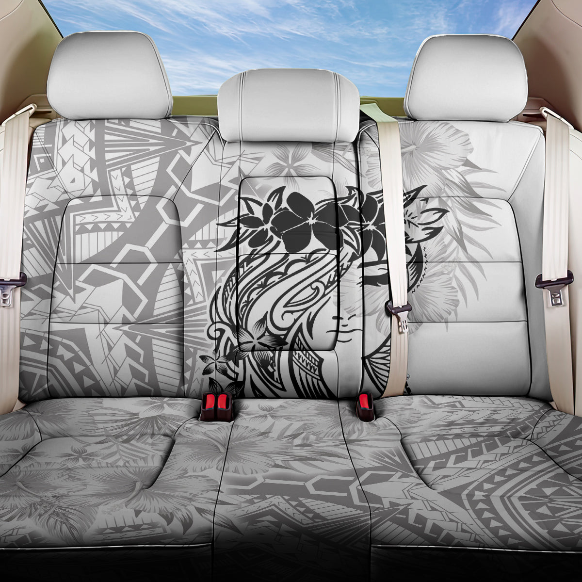 Polynesian Women's Day Back Car Seat Cover Plumeria Passion - White LT7