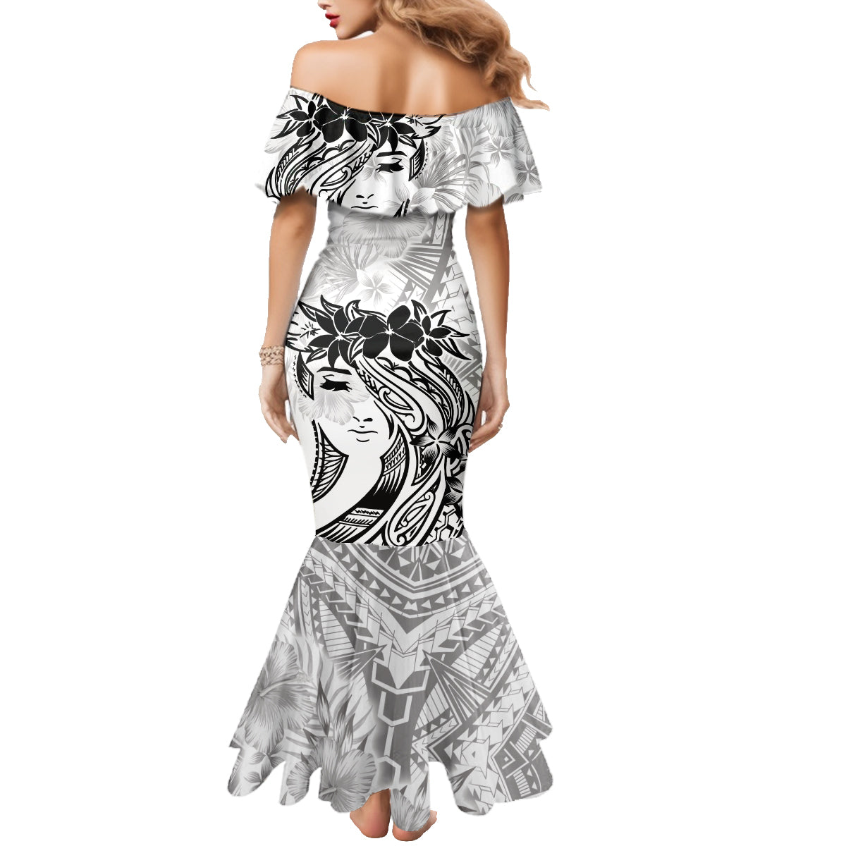 Polynesian Women's Day Family Matching Mermaid Dress and Hawaiian Shirt Plumeria Passion - White LT7 - Polynesian Pride