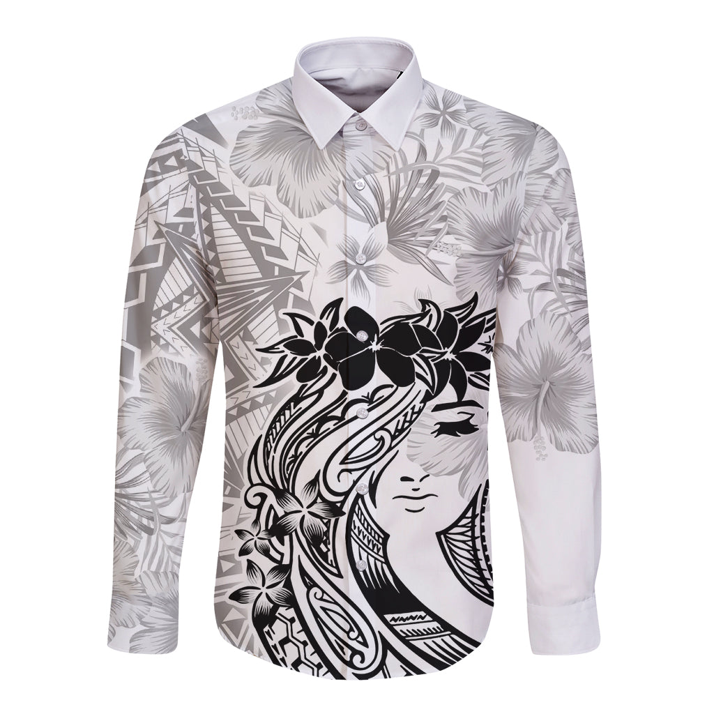 Polynesian Women's Day Long Sleeve Button Shirt Plumeria Passion - White LT7 Unisex White - Polynesian Pride