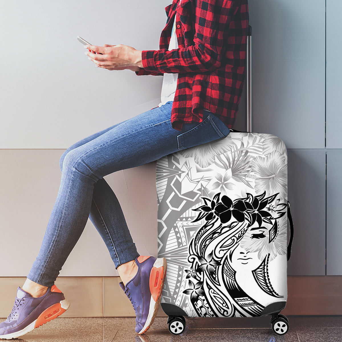 Polynesian Women's Day Luggage Cover Plumeria Passion - White LT7 - Polynesian Pride