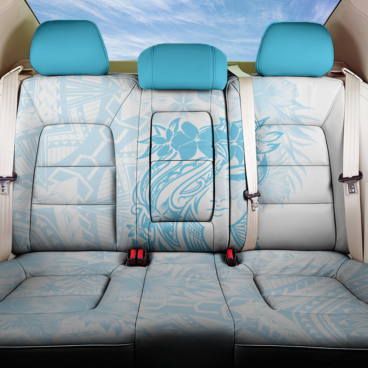 Polynesian Women's Day Back Car Seat Cover Plumeria Passion - Turquoise LT7