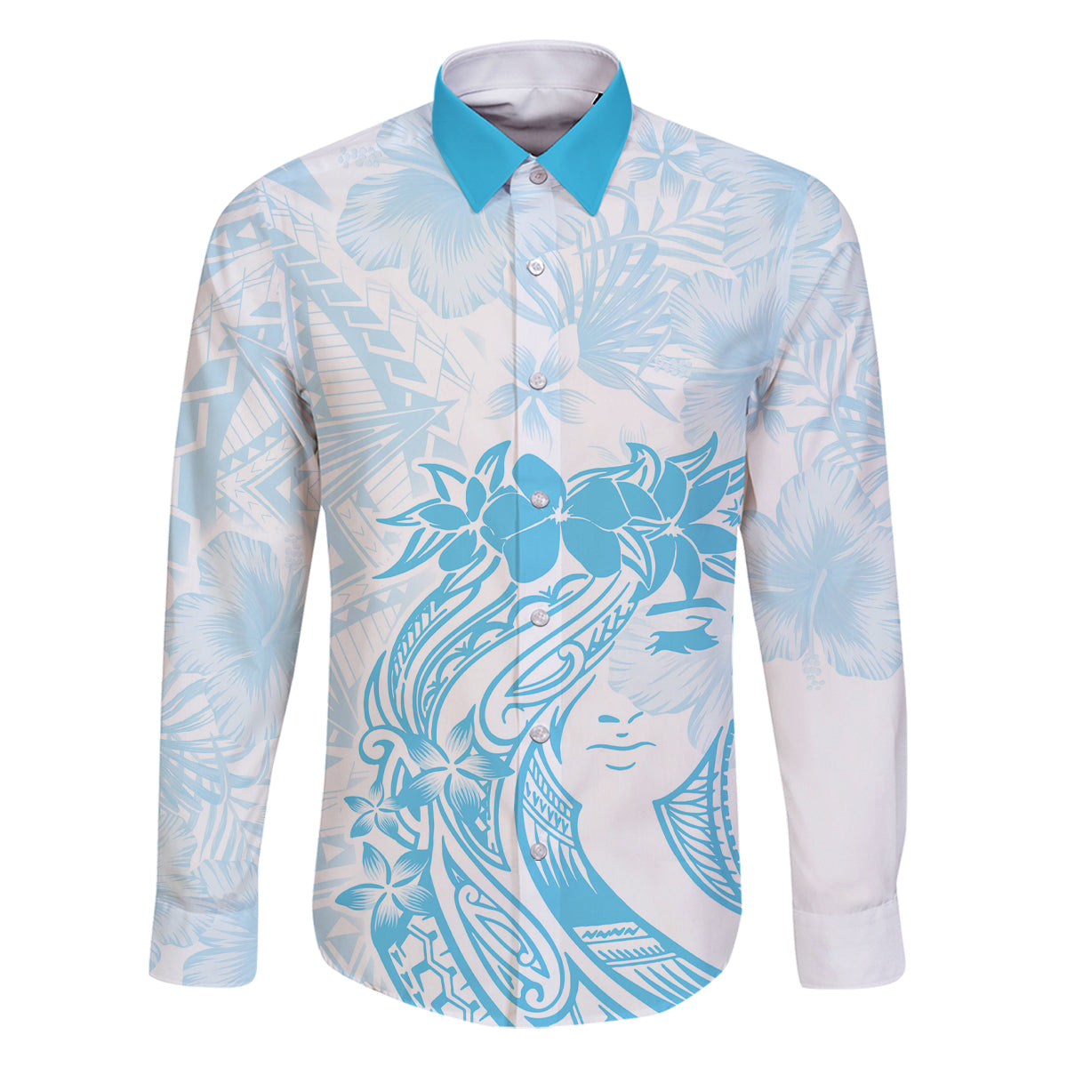 Polynesian Women's Day Family Matching Off Shoulder Long Sleeve Dress and Hawaiian Shirt Plumeria Passion - Turquoise LT7 Dad's Shirt - Long Sleeve Turquoise - Polynesian Pride