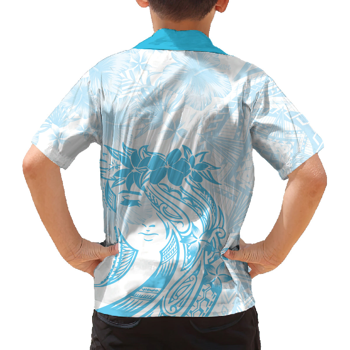 Polynesian Women's Day Family Matching Off Shoulder Short Dress and Hawaiian Shirt Plumeria Passion - Turquoise LT7 - Polynesian Pride