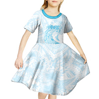 Polynesian Women's Day Kid Short Sleeve Dress Plumeria Passion - Turquoise LT7 - Polynesian Pride