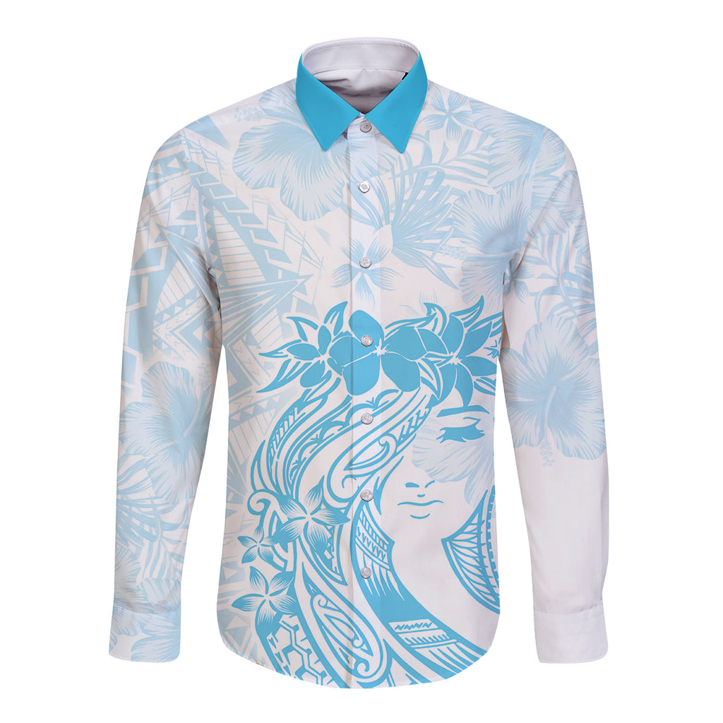 Polynesian Women's Day Long Sleeve Button Shirt Plumeria Passion - Turquoise LT7 Unisex Turquoise - Polynesian Pride