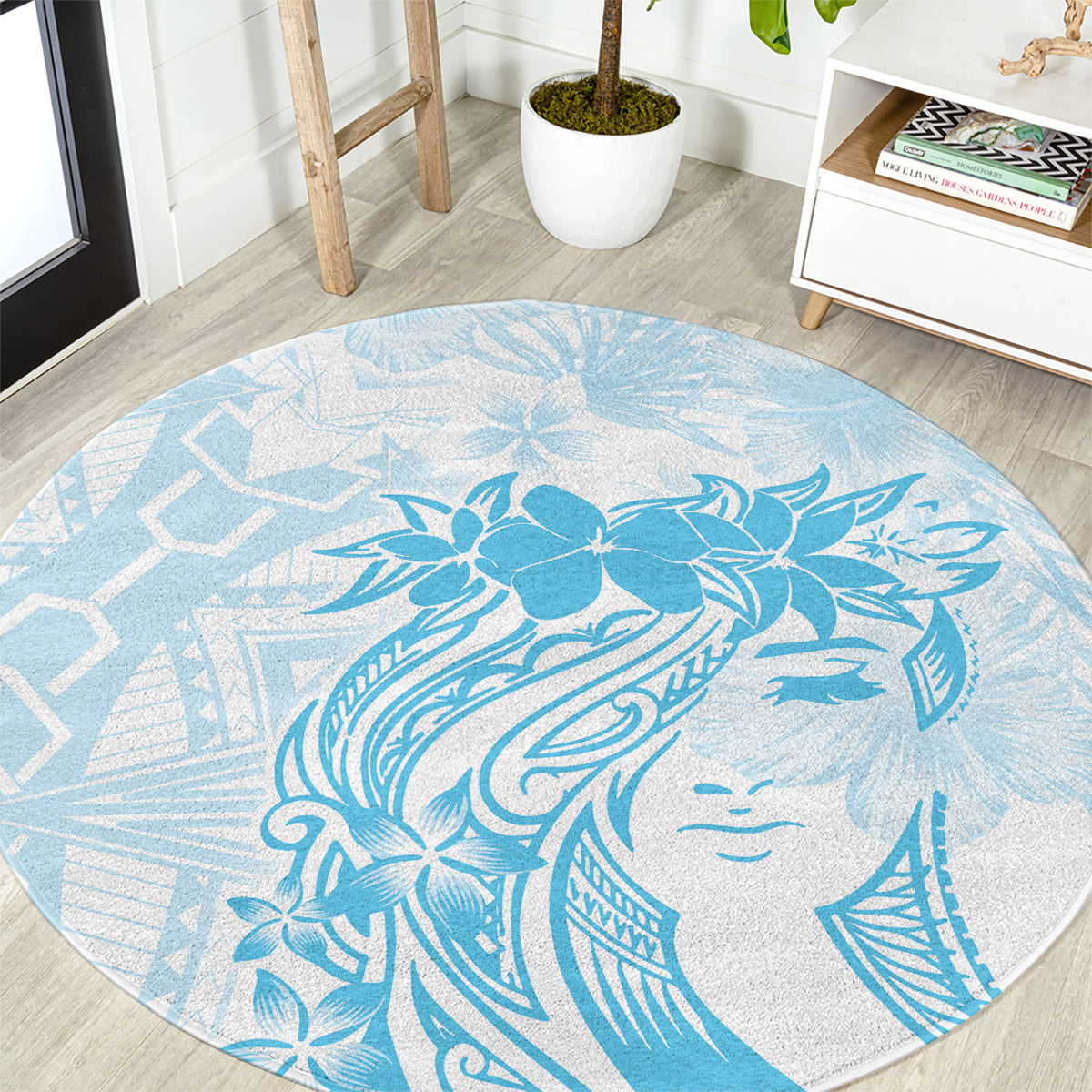 Polynesian Women's Day Round Carpet Plumeria Passion - Turquoise LT7 Turquoise - Polynesian Pride