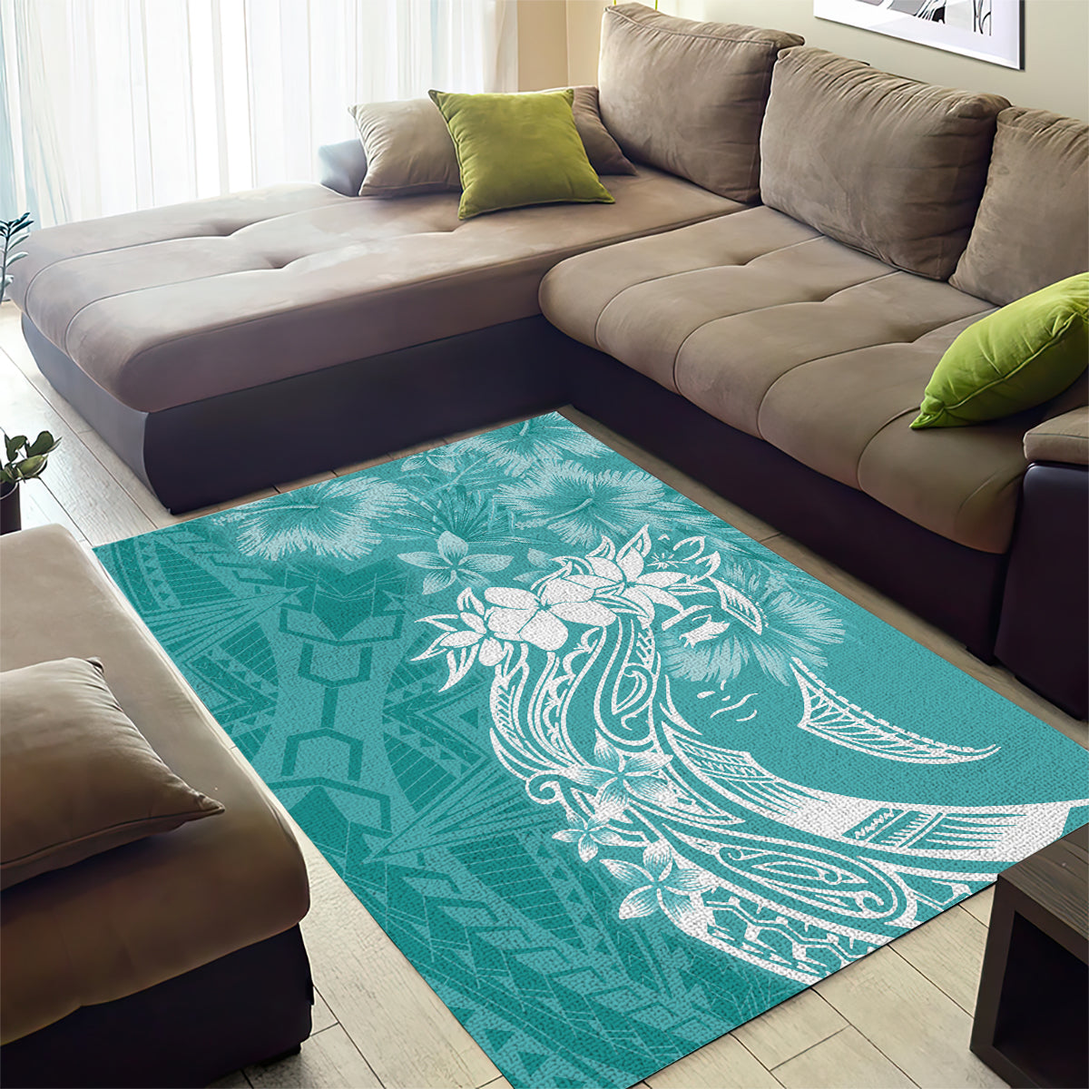 Polynesian Women's Day Area Rug Plumeria Passion - Teal LT7 - Polynesian Pride