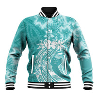 Polynesian Women's Day Baseball Jacket Plumeria Passion - Teal LT7 Unisex Teal - Polynesian Pride