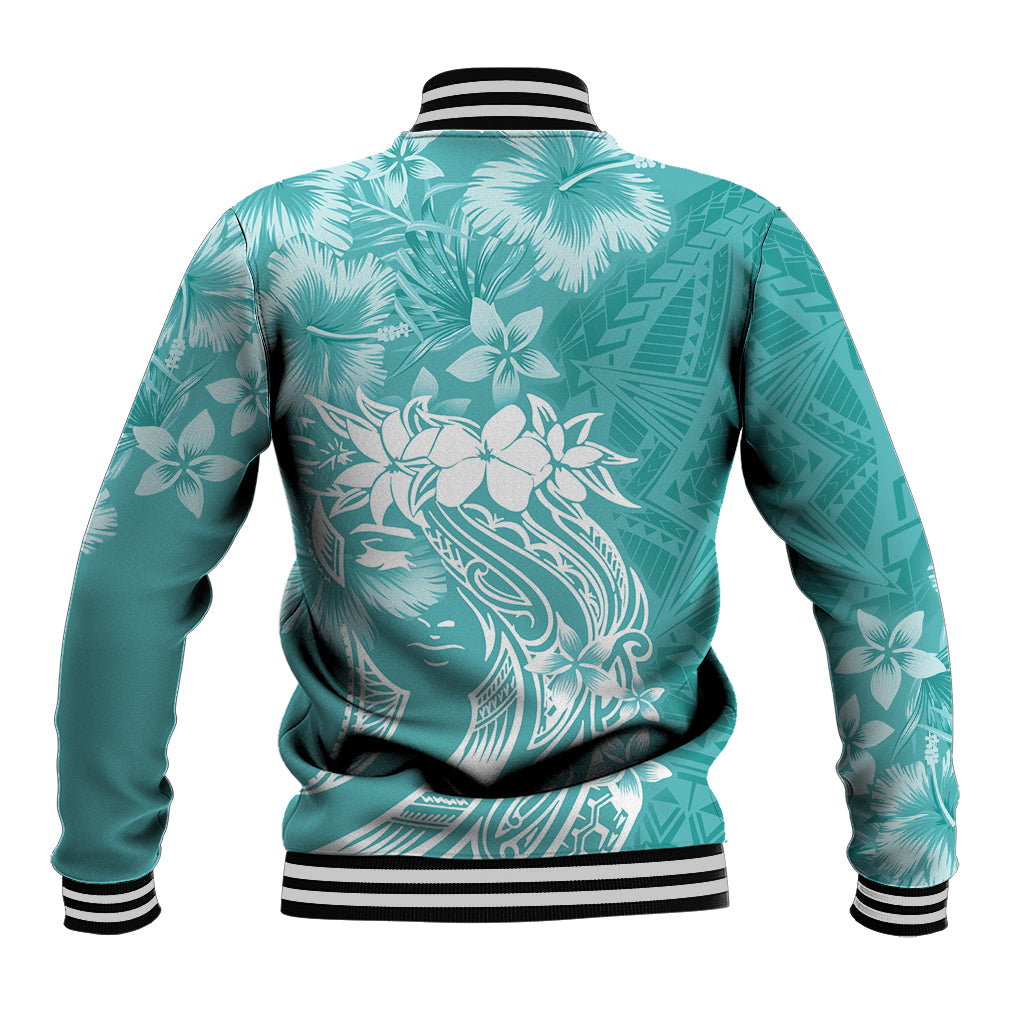 Polynesian Women's Day Baseball Jacket Plumeria Passion - Teal LT7 - Polynesian Pride