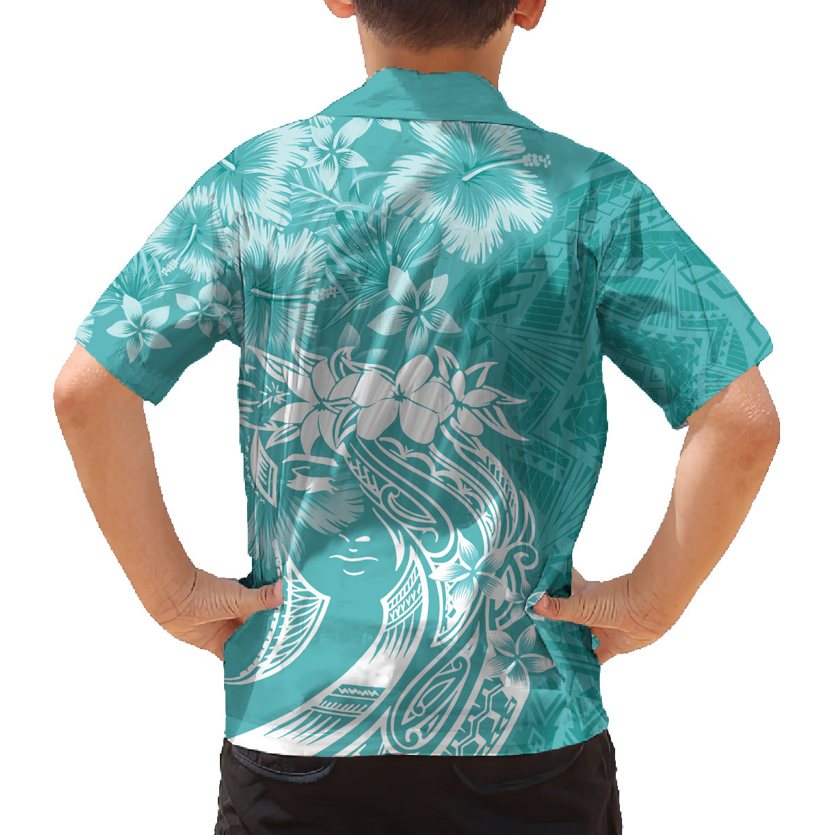 Polynesian Women's Day Family Matching Long Sleeve Bodycon Dress and Hawaiian Shirt Plumeria Passion - Teal LT7 - Polynesian Pride