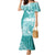 Polynesian Women's Day Family Matching Mermaid Dress and Hawaiian Shirt Plumeria Passion - Teal LT7 Mom's Dress Teal - Polynesian Pride