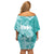 Polynesian Women's Day Family Matching Off Shoulder Short Dress and Hawaiian Shirt Plumeria Passion - Teal LT7 - Polynesian Pride