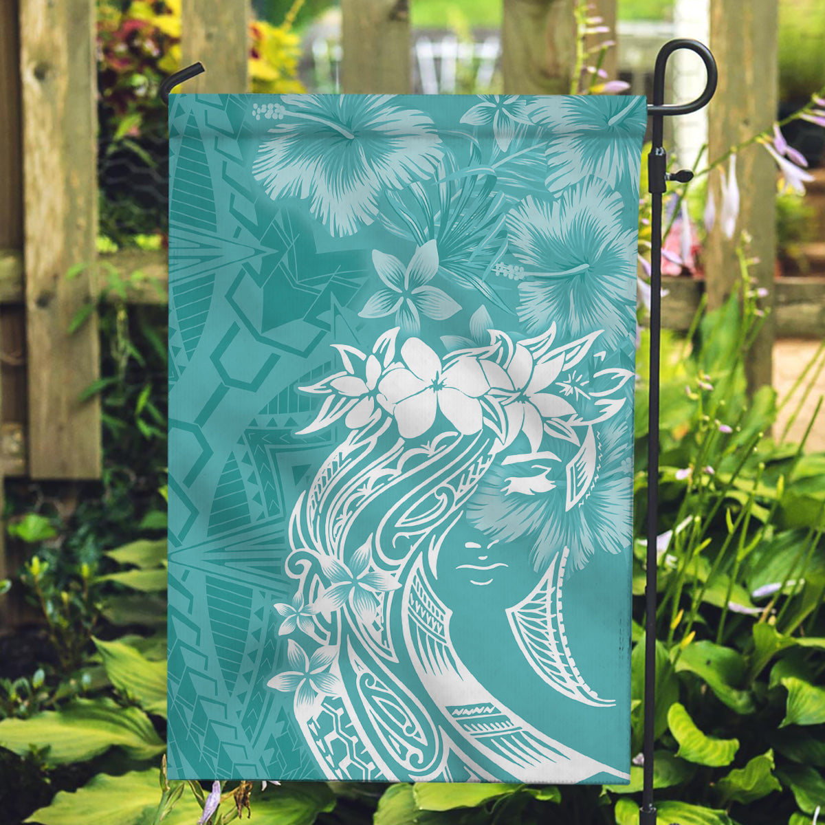 Polynesian Women's Day Garden Flag Plumeria Passion - Teal LT7 Garden Flag Teal - Polynesian Pride