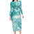 Polynesian Women's Day Long Sleeve Bodycon Dress Plumeria Passion - Teal LT7 Long Dress Teal - Polynesian Pride