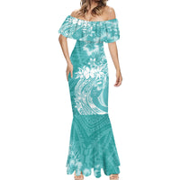 Polynesian Women's Day Mermaid Dress Plumeria Passion - Teal LT7 - Polynesian Pride