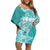 Polynesian Women's Day Off Shoulder Short Dress Plumeria Passion - Teal LT7 Women Teal - Polynesian Pride