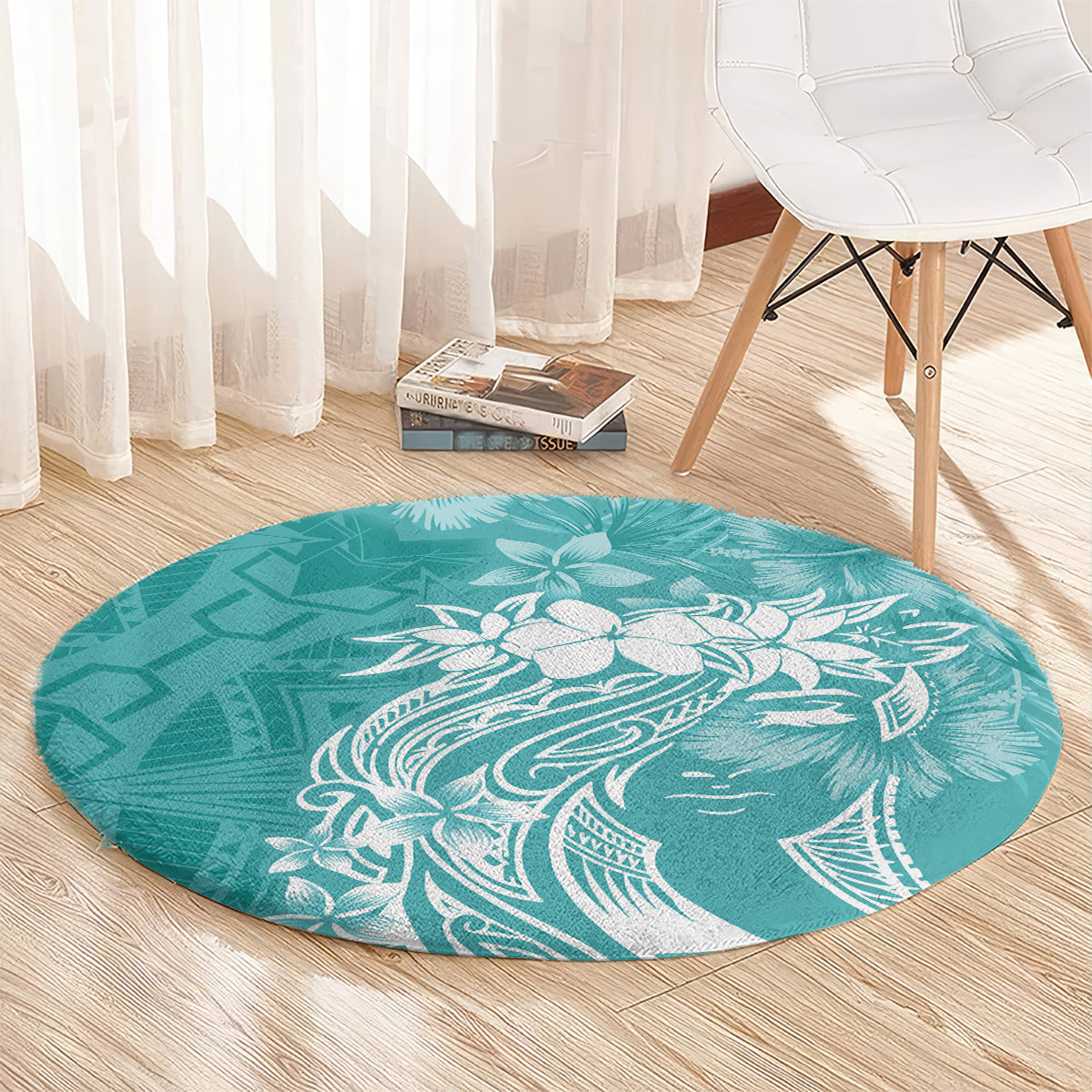 Polynesian Women's Day Round Carpet Plumeria Passion - Teal LT7 - Polynesian Pride