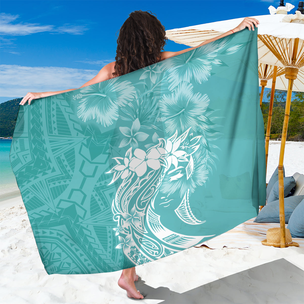 Polynesian Women's Day Sarong Plumeria Passion - Teal LT7 One Size 44 x 66 inches Teal - Polynesian Pride