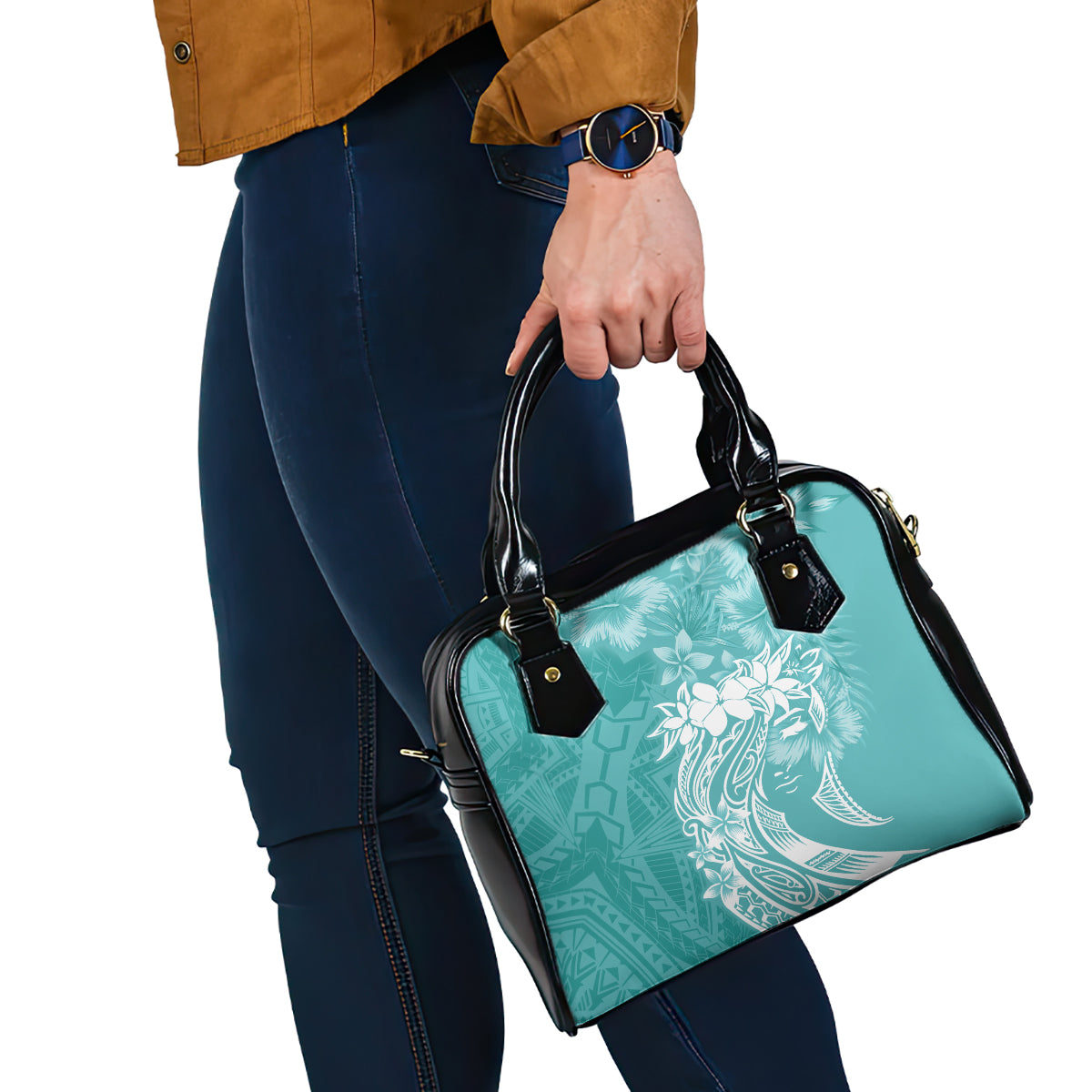 Polynesian Women's Day Shoulder Handbag Plumeria Passion - Teal LT7 - Polynesian Pride