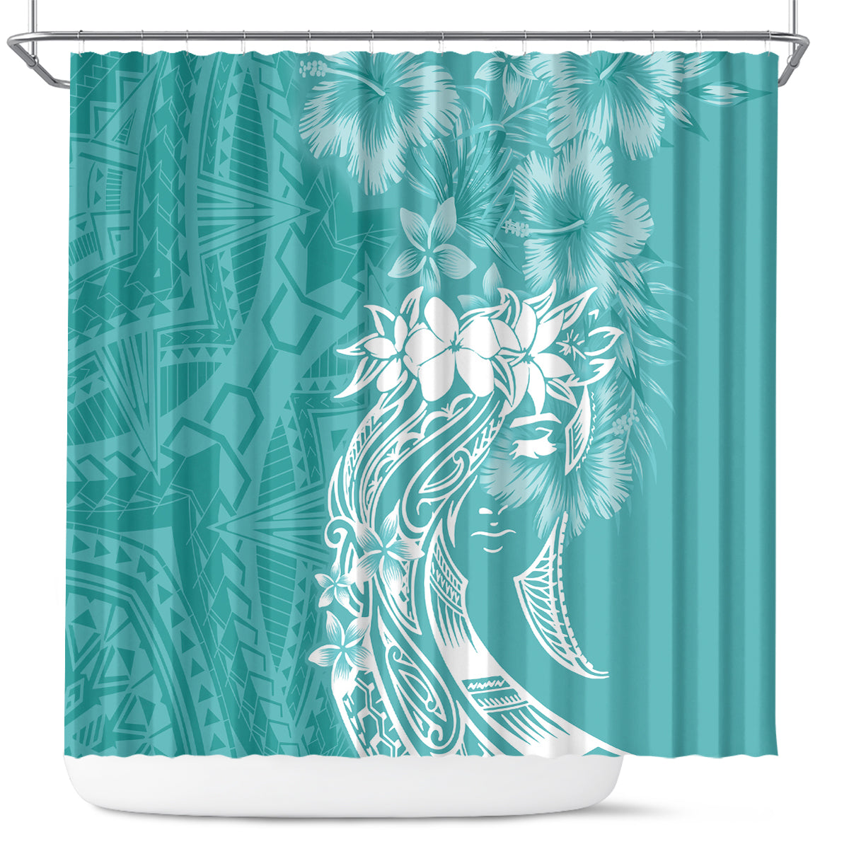 Polynesian Women's Day Shower Curtain Plumeria Passion - Teal LT7 Teal - Polynesian Pride