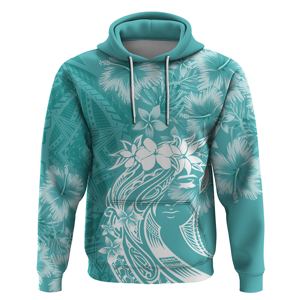 Polynesian Women's Day Zip Hoodie Plumeria Passion - Teal LT7 Pullover Hoodie Teal - Polynesian Pride