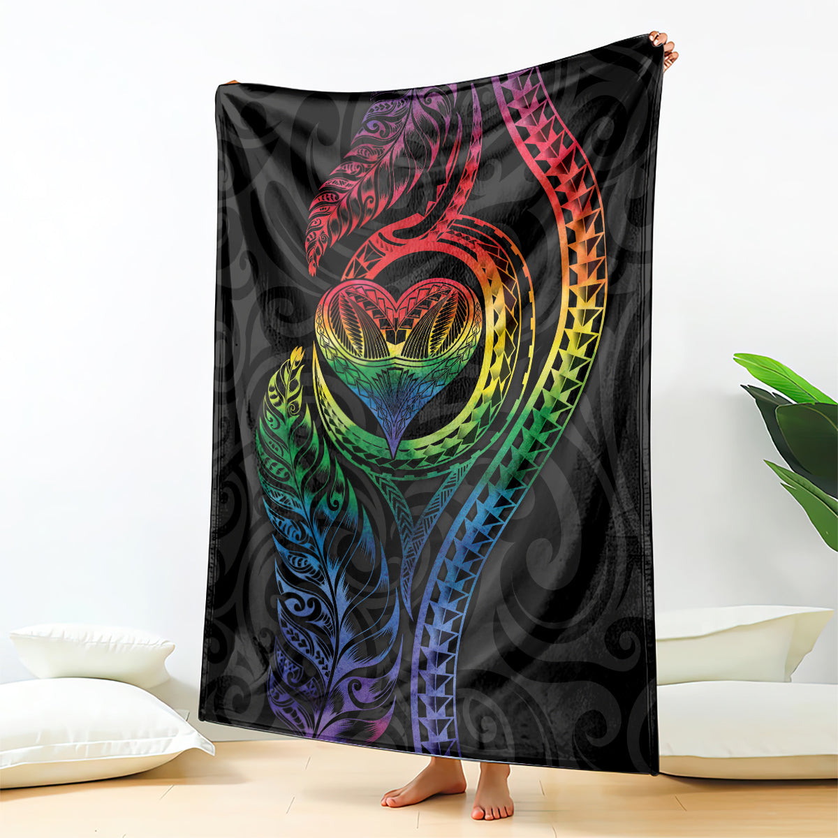 New Zealand Pride Blanket Takatapui Rainbow Fern LT7 - Polynesian Pride