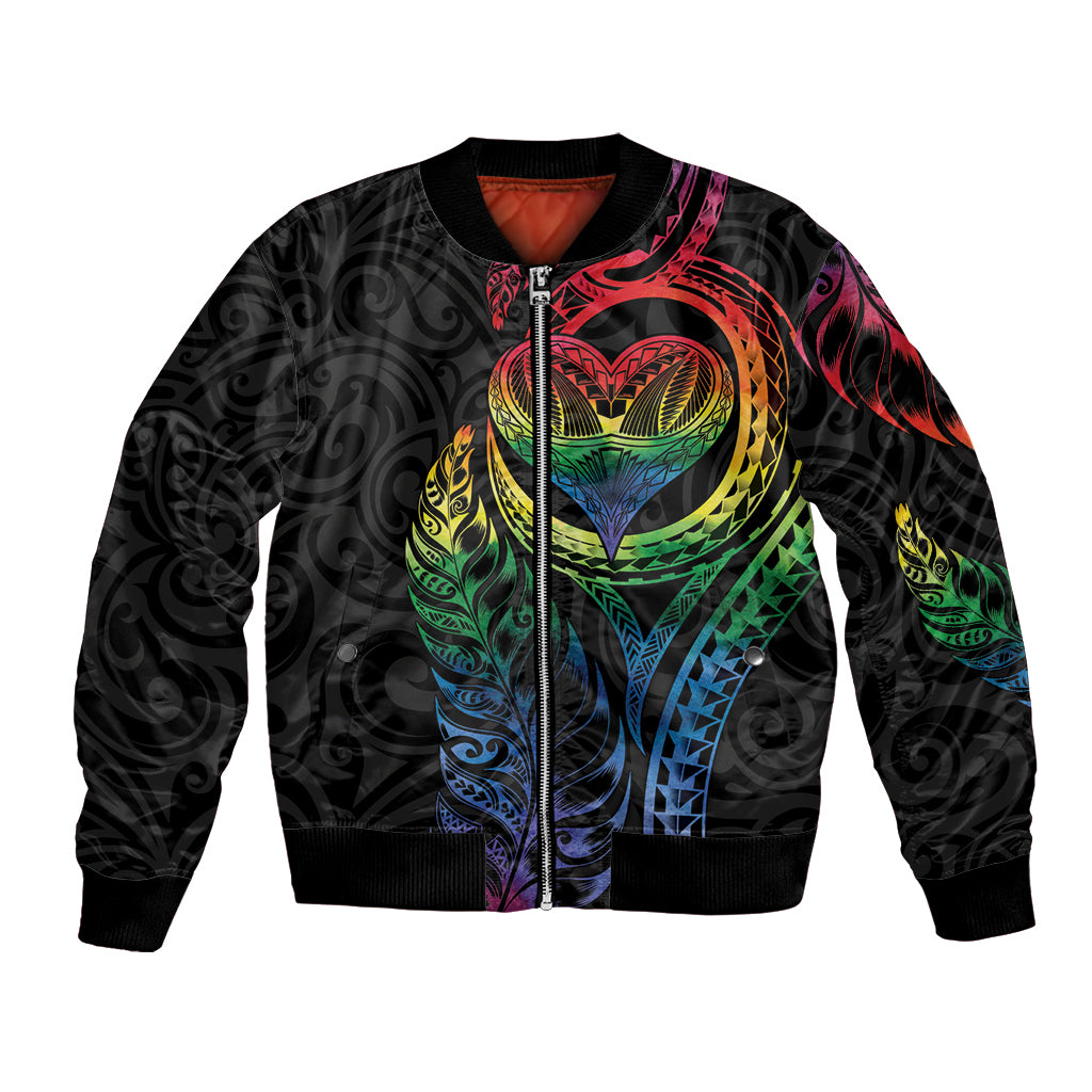 New Zealand Pride Bomber Jacket Takatapui Rainbow Fern LT7 Unisex Colorful - Polynesian Pride