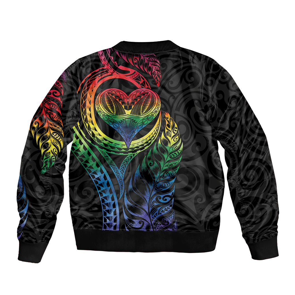 New Zealand Pride Bomber Jacket Takatapui Rainbow Fern LT7 - Polynesian Pride