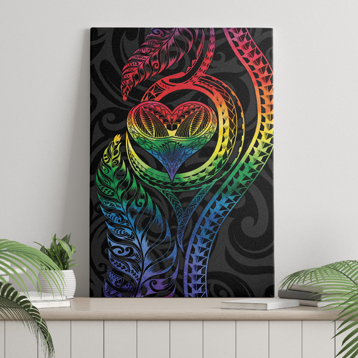 New Zealand Pride Canvas Wall Art Takatapui Rainbow Fern LT7 - Polynesian Pride
