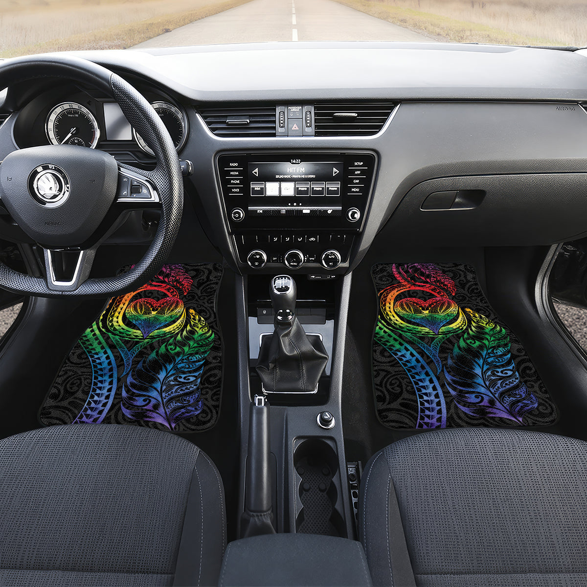 New Zealand Pride Car Mats Takatapui Rainbow Fern LT7 Set 2pcs - Front Colorful - Polynesian Pride
