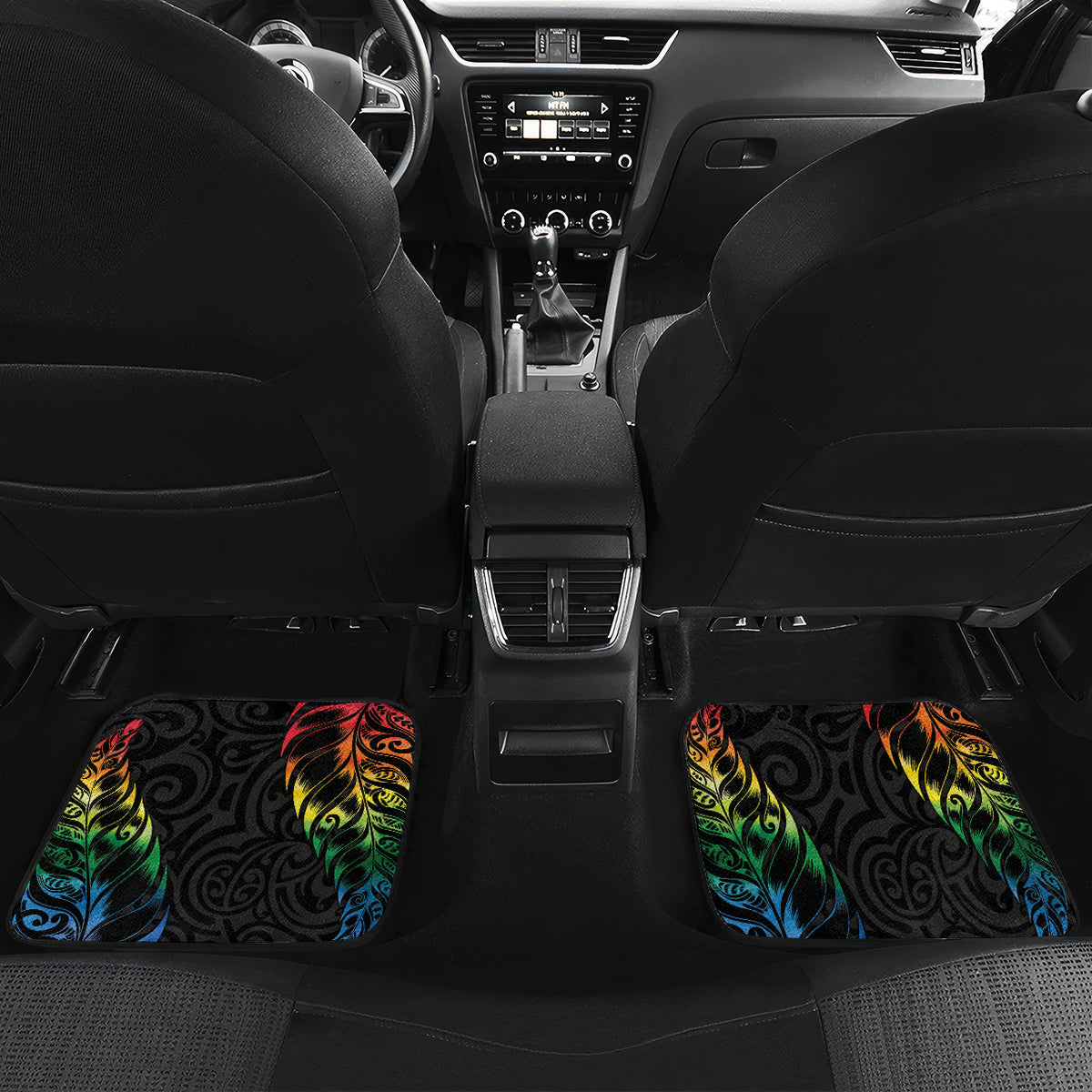 New Zealand Pride Car Mats Takatapui Rainbow Fern LT7 Set 2pcs - Back Colorful - Polynesian Pride