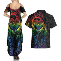 New Zealand Pride Couples Matching Summer Maxi Dress and Hawaiian Shirt Takatapui Rainbow Fern